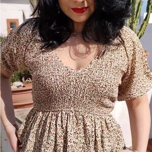 Boho Floral Smocked Peplum Blouse